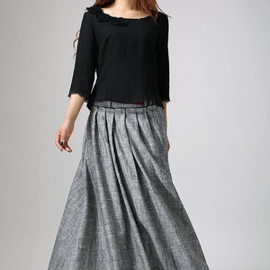 women linen maxi skirt, swing long pleated skirt, gray skirt, pockets skirt, casual skirt, xiaolizi 0911 image 2