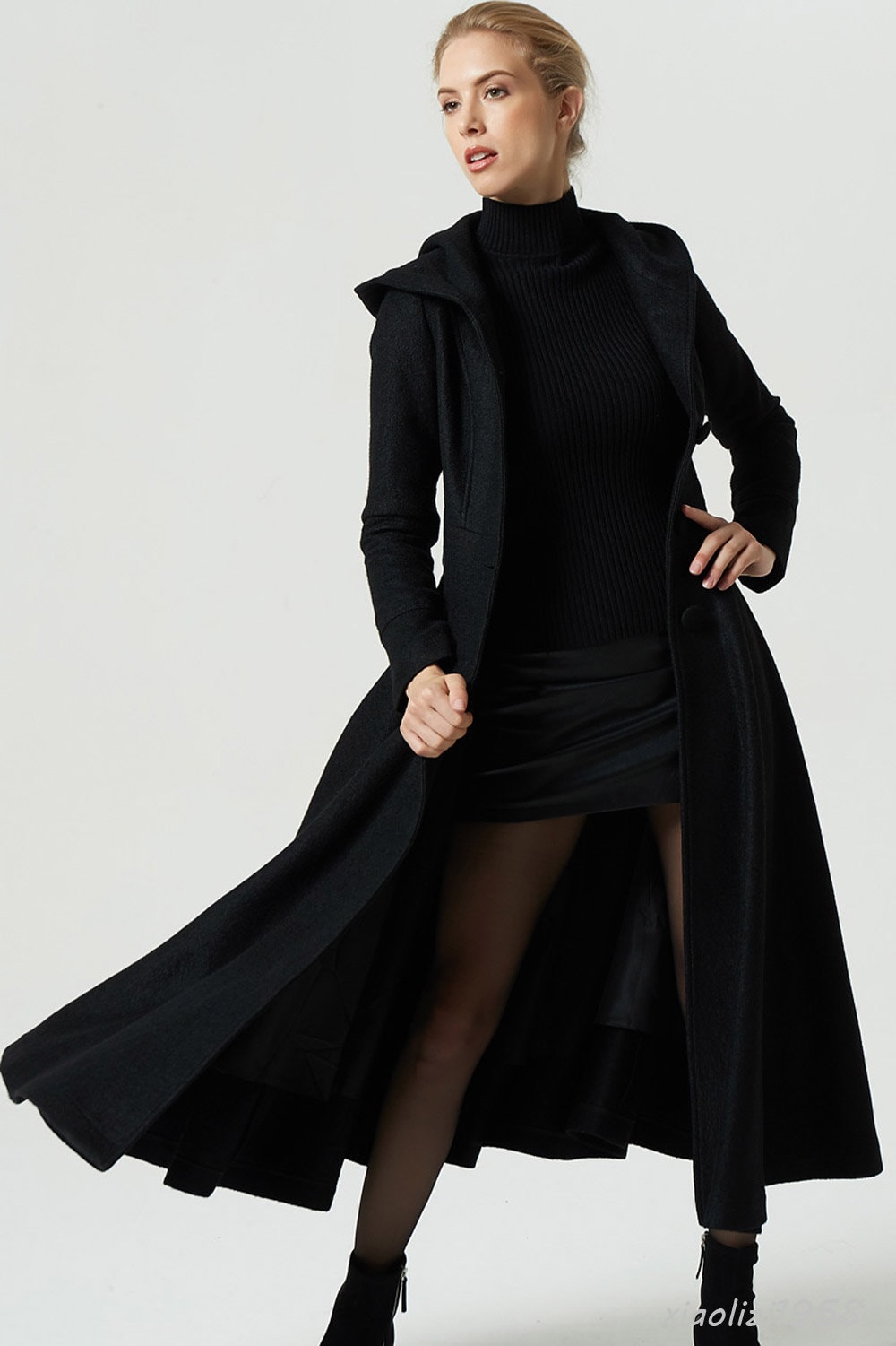Long wool coat maxi coat black coat dress coat hooded Etsy