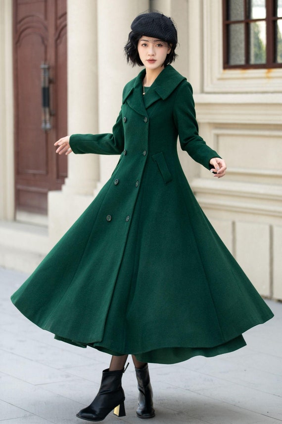 Wool Coat, Womens Green Wool Coat, Winter Coat, Maxi Wool Coat