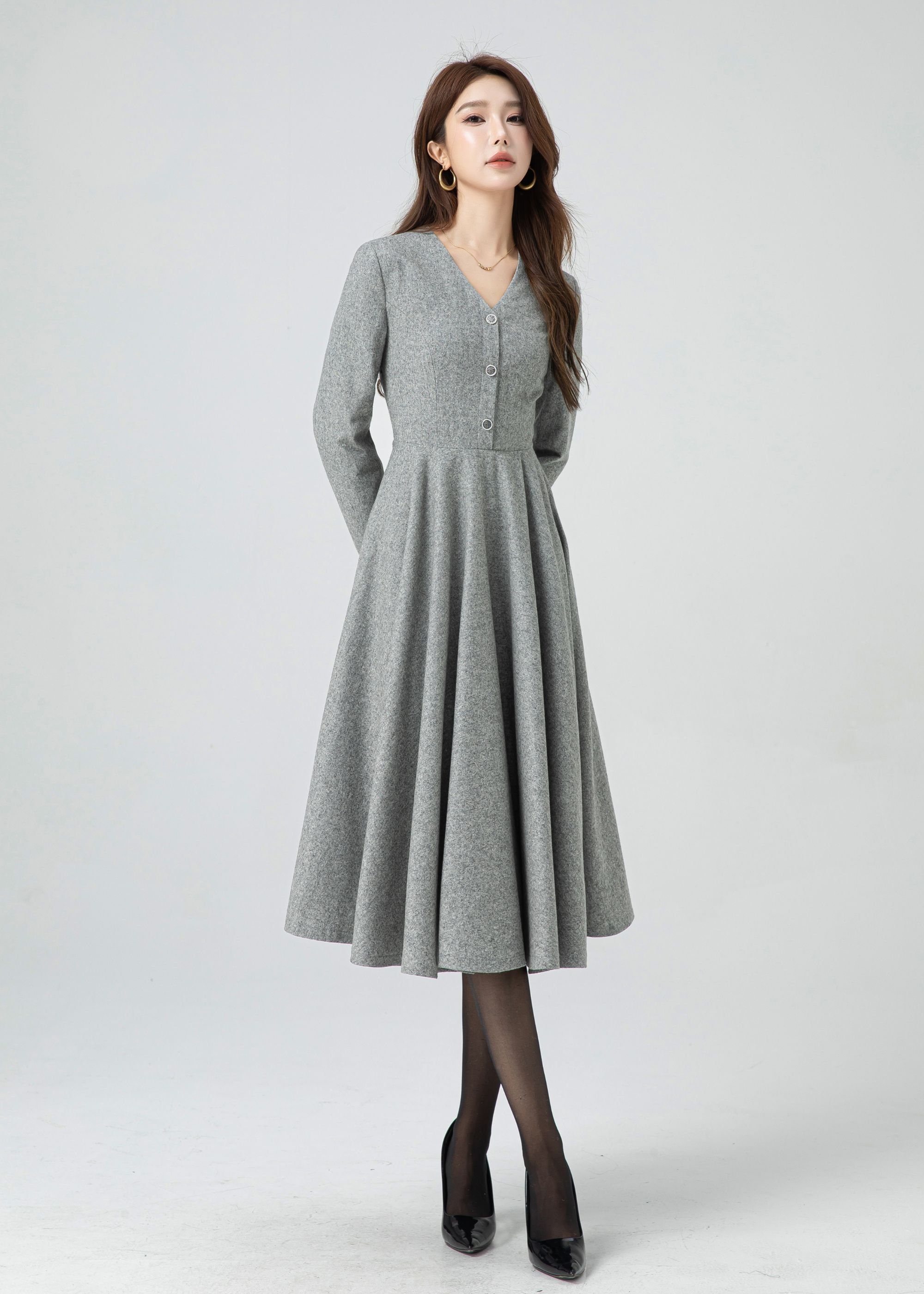 Wool Dress, Grey Wool Midi Dress, V Neck Dress, Button Wool Dress Women, Long Sleeves Wool Dress, Winter Dress, Custom Dress, Xiaolizi 5304 - Etsy Wool Dress, Grey Wool Midi Dress, V Neck Dress, Button Wool Dress Women, Long Sleeves Wool Dress, Winter Dress, Custom Dress, Xiaolizi 5304 - Etsy