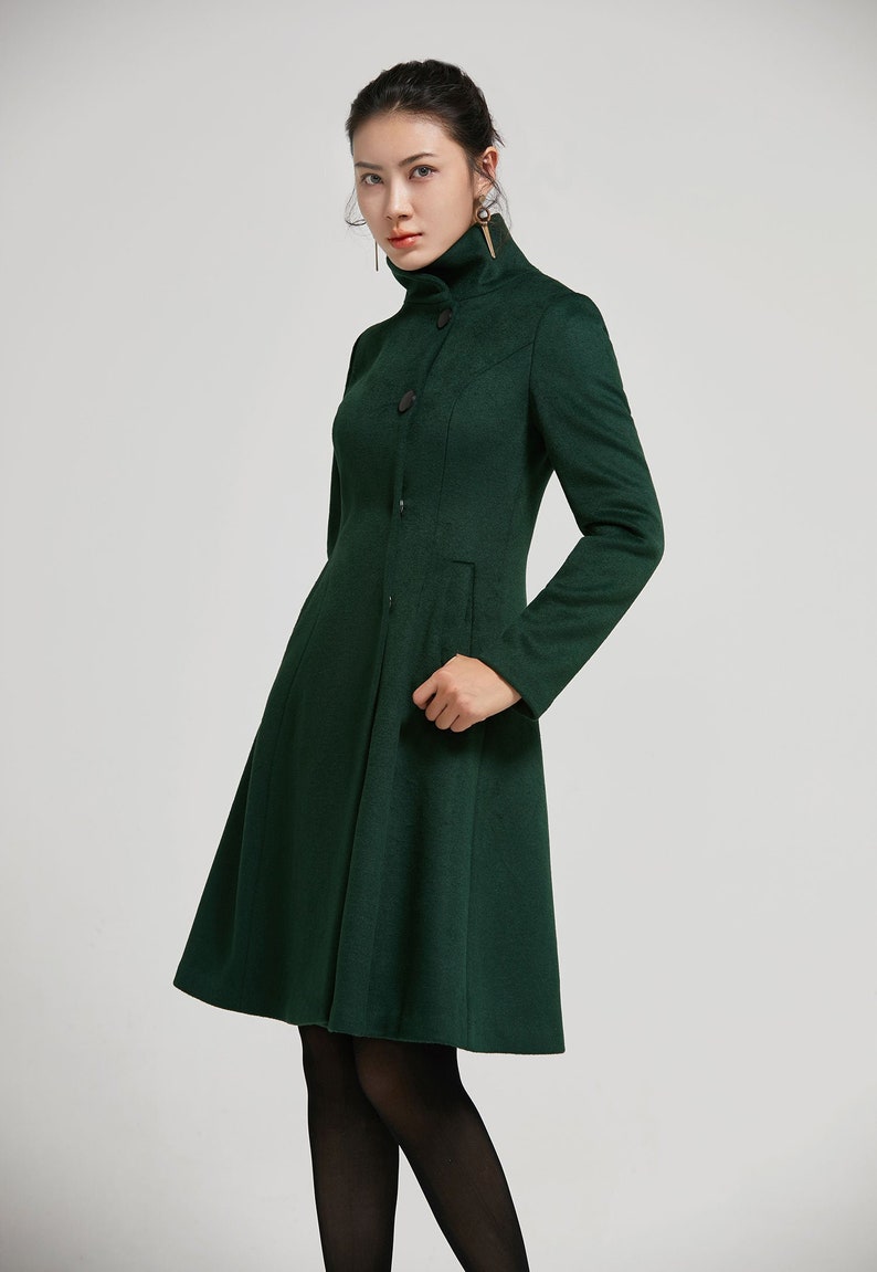 Emerald Green coat, Vintage Inspired Classic Wool Coat, Winter coat women, wool coat Women, Long sleeve coat, A Line wool coat 2313 green-2313-10#2