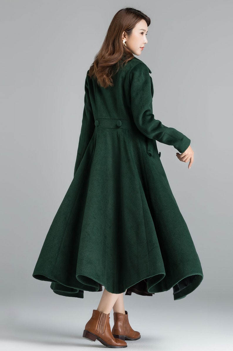 Vintage inspired wool green coat, Long wool coat, Winter coat women, Wool coat women, Double breasted wool coat, Custom coat, Xiaolizi 2398 image 3