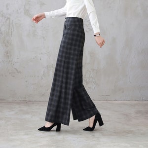Long Plaid Wide Leg Wool Pants, Vintage Inspired Women's Pants, High Waist Pants with Pockets, Baggy Pants, Plus Size Pants Xiaolizi 3124 image 3