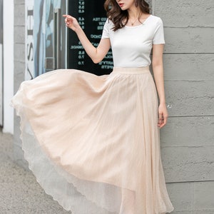 Elastic Waist Boho Chiffon Maxi Skirt, Womens Beach Chiffon Skirt, Summer Big Swing Pleated Circle Skirt, Long Dance Chiffon Skirt 4280 image 7