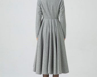Wool Dress, Grey Wool Midi Dress, V Neck Dress, Button Wool Wool Dress, Grey Wool Midi Dress, V Neck Dress, Button Wool