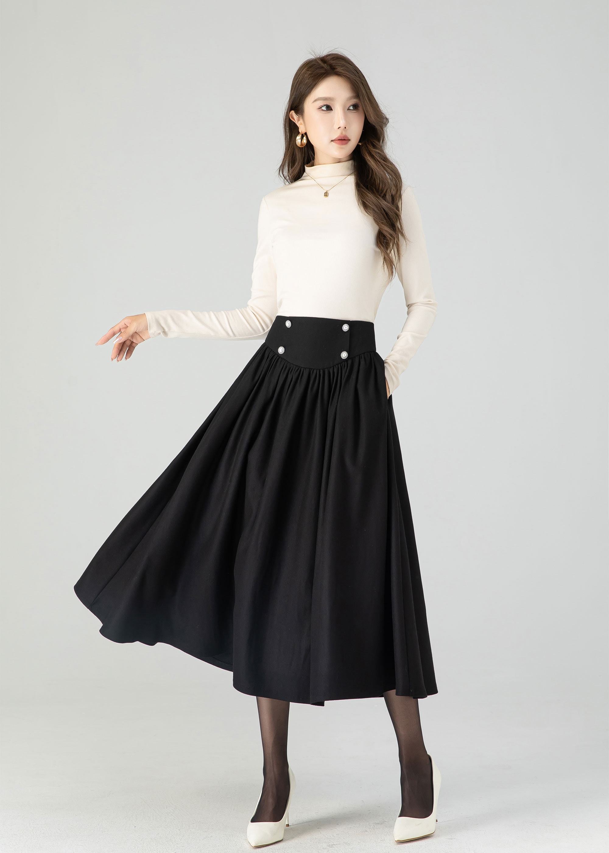 A Line Maxi Skirt With Big Pocket, Long Linen Skirt, Linen Skirt, Fall Skirt,  High Waist Skirt, Autumn Winter Skirt, Classic Skirt 0820 -  Canada
