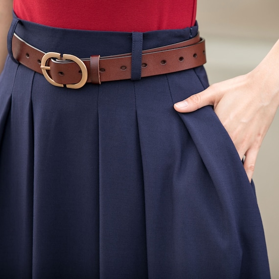Vintage Inspired Navy Pleated Swing Skirt 2776 Vintage Inspired Navy Pleated Swing Skirt 2776