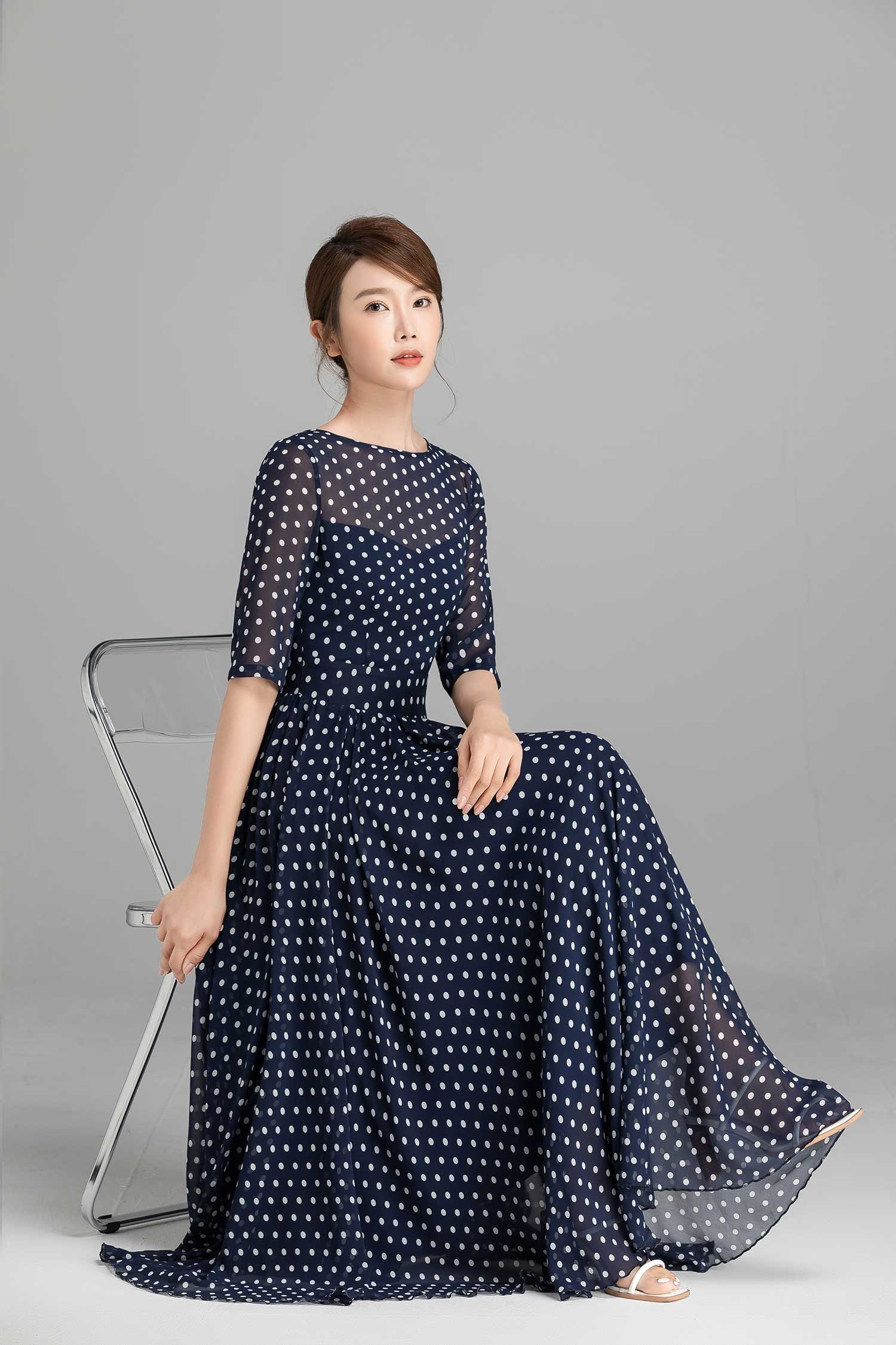sachin and babi light blue dress Gold Foil Polka Dot Chiffon Maxi Dress main image 1