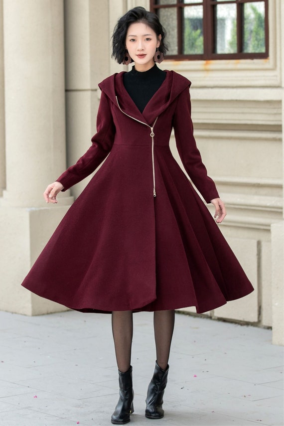 Burgundy winter wool coat with zipper closure 5345 Burgundy winter wool coat with zipper closure 5345