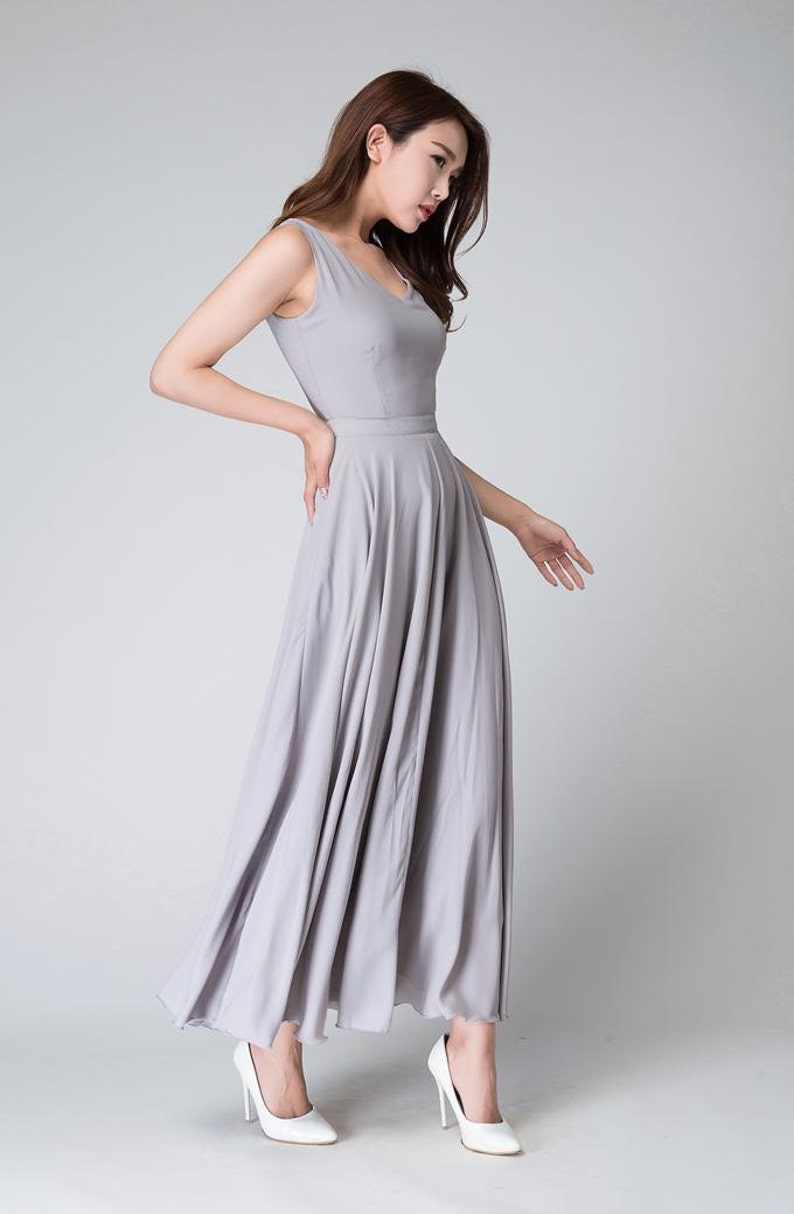 Chiffon dress, Gray dress, Summer dress for women, Sleeveless dress, Maxi dress, fit and flare dress, Bridesmaid dress, Prom dress 1525 image 4