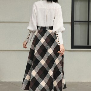 Plaid Wool Midi Skirt: High Waisted A-Line Vintage Style, Plus size, Custom, Xiaolizi 6421# image 6