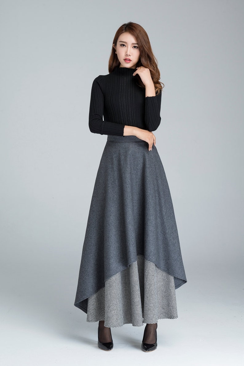 Long Wool Skirt Dark Grey Skirt Gray Wool Skirt Warm Winter - Etsy