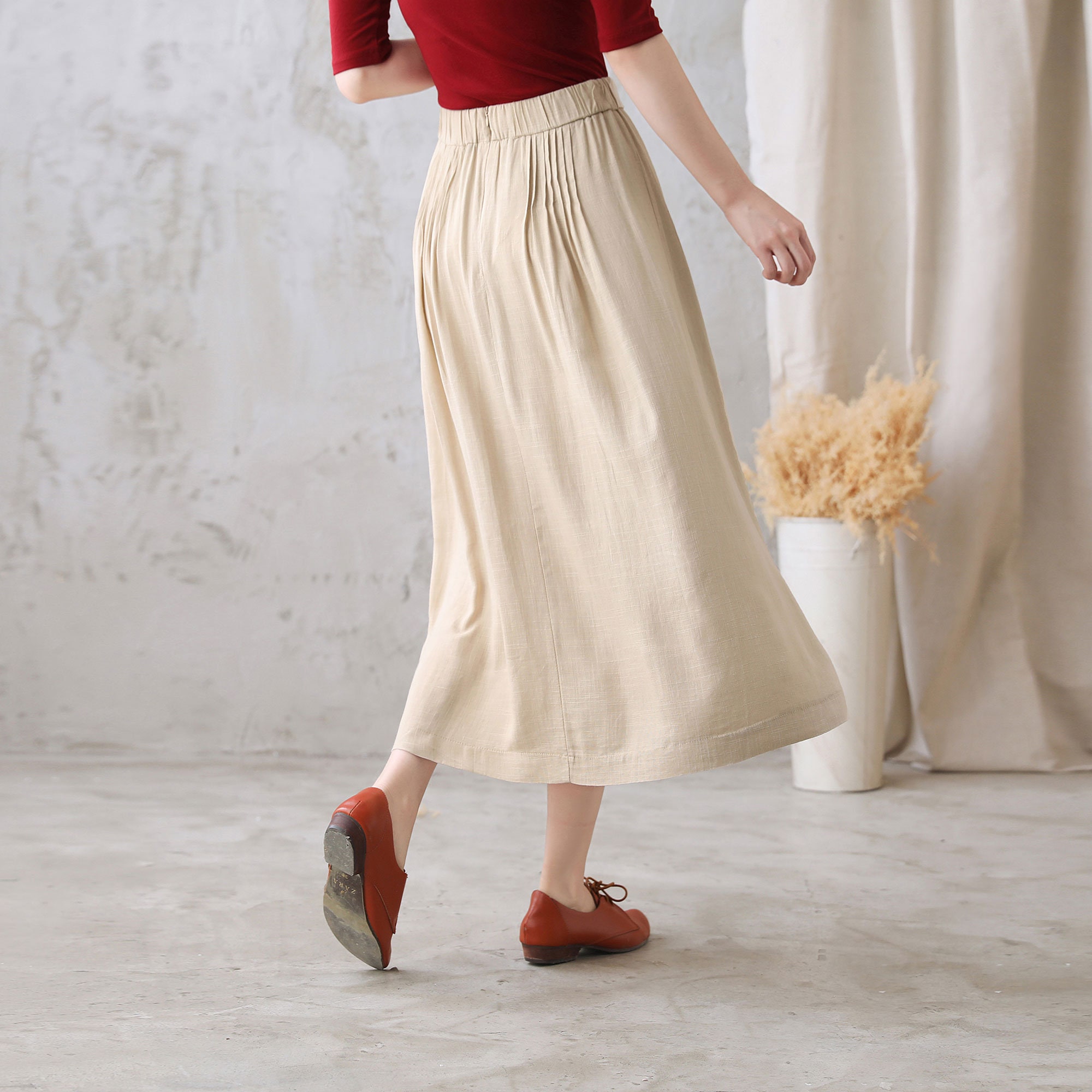 Khaki Long Cotton Linen Midi Skirt A Line Skirt Loose Summer | Etsy