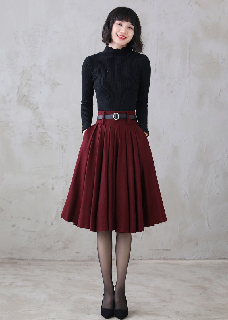 Winter Circle Wool Skirt, Wool Midi Skirt, High Waisted Skirt, Swing Wool Skirt, A Line Pleated Skirt, Full Skater Skirt, Flared Skirt 3110 image 2