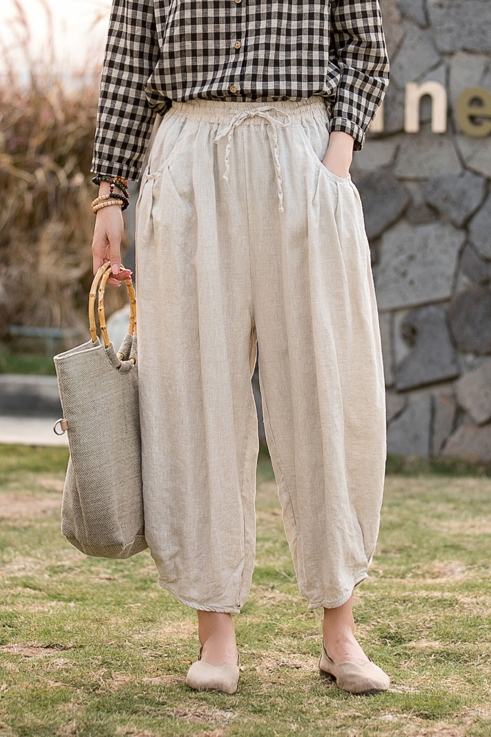 Natural Linen Pants Women Cropped Linen Pants Wide Leg Etsy