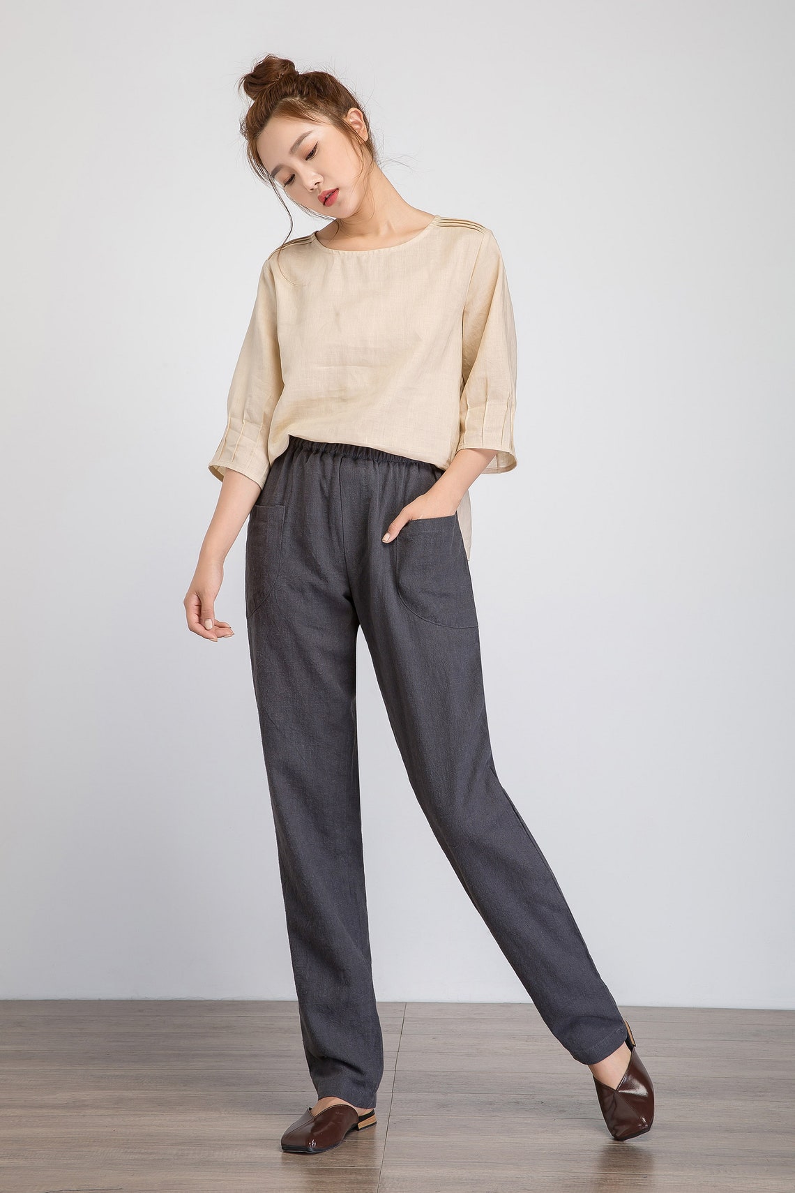 gray linen pants