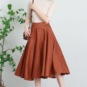 Womens A line Linen Skirt with button 5730 Womens A line Linen Skirt with button 5730
