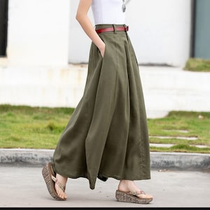 Army Green Linen Skirt Asymmetrical Skirt Casual Women Maxi - Etsy