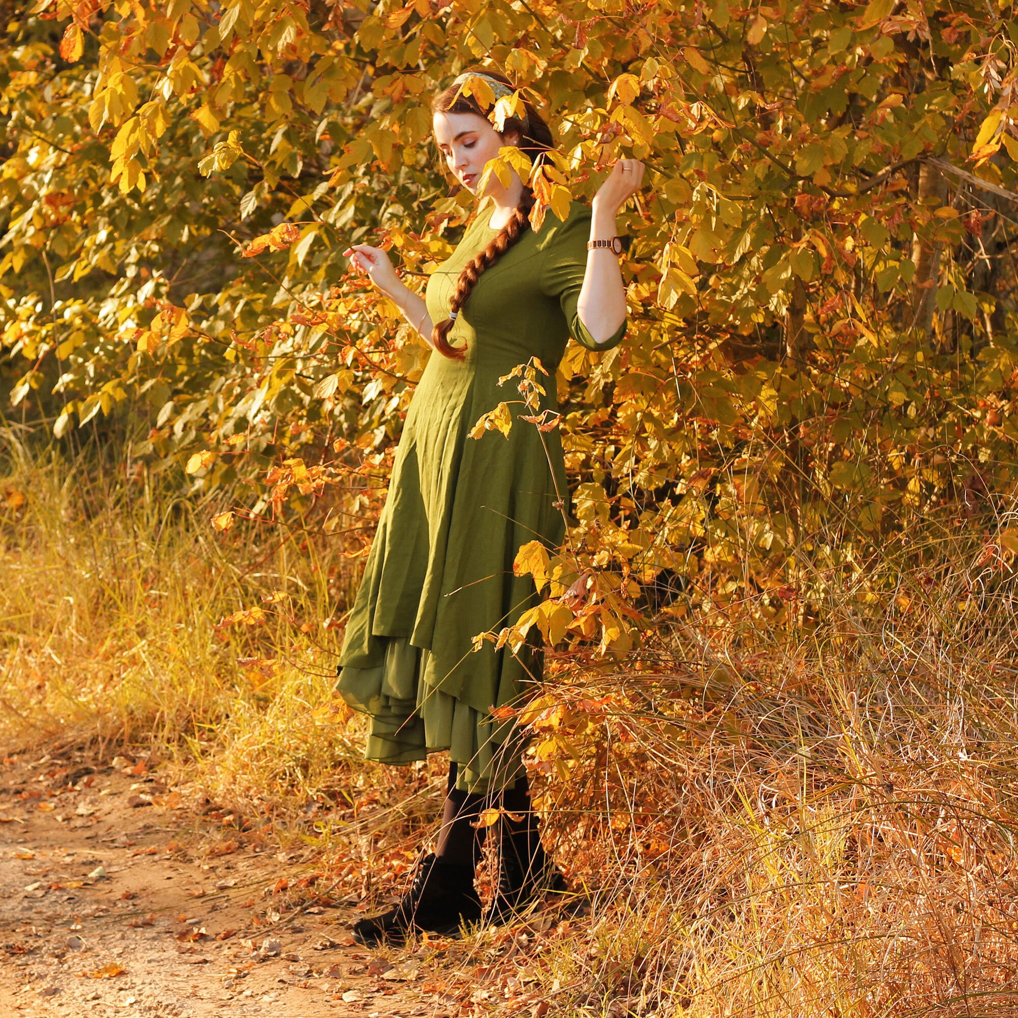 a line autumn dresses Autumn Floral Women Dresses Multicolor Elegant Long Sleeve High Waist