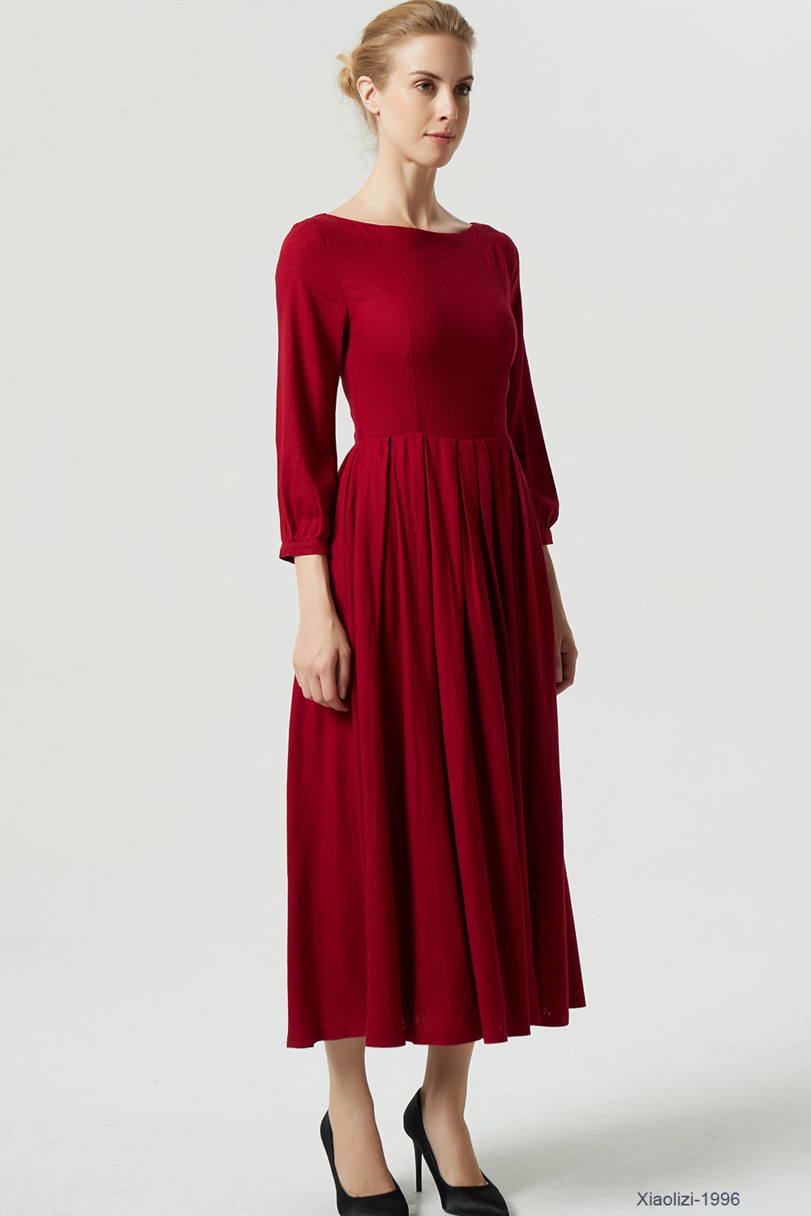 RED BOAT NECK A-LINE DRESS