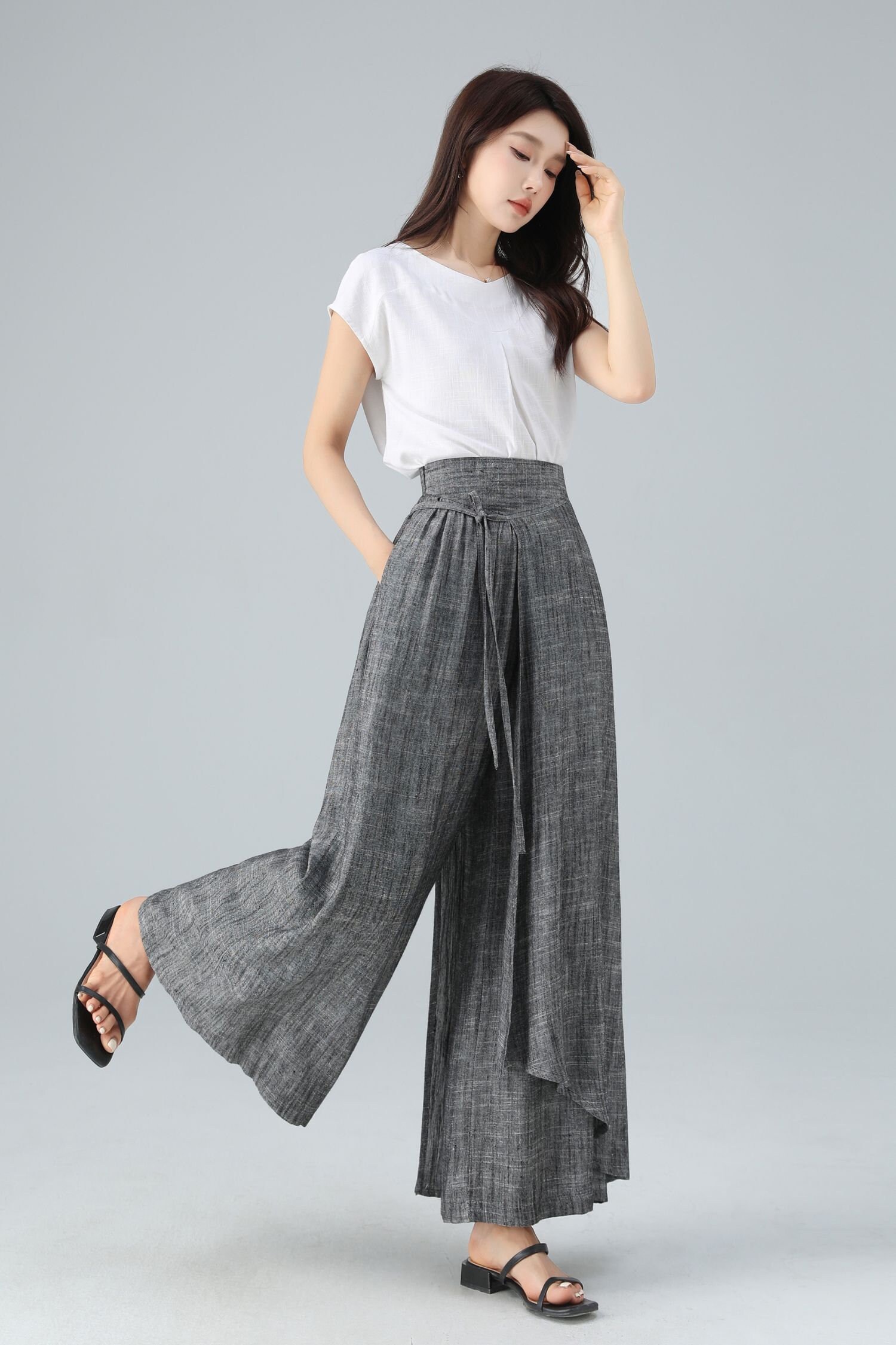 Linen Pants, Skirt Pants, Gray Linen Pants, Wide Leg Pants