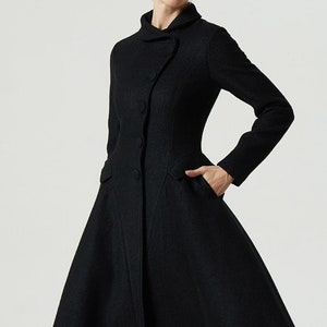 Vintage Inspired Swing Coat, Black Wool Coat, Wool Coat Women, Midi ...