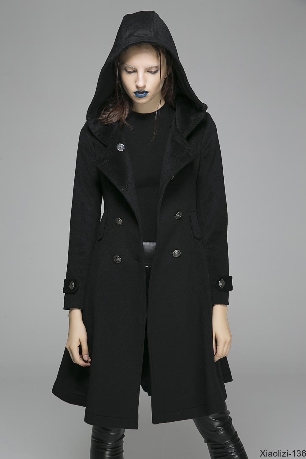 Military Coat, Hooded Coat, Wool Coat, Black Coat, Fitted Coat