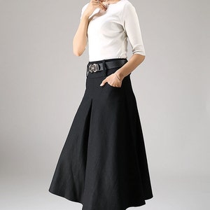 A line Midi skirt, wool skirt, Black skirt, winter skirt, pockets skirts, pleated skirt, woman skirt, warm skirt, custom skirt 1084 image 2