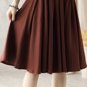 Women Pleated Circle Knee Length Linen Skirt, Swing Midi Skirt, A Line Flare skirt, Brown skirt, Vintage Summer skirt, Custom Skirt 2589 image 8