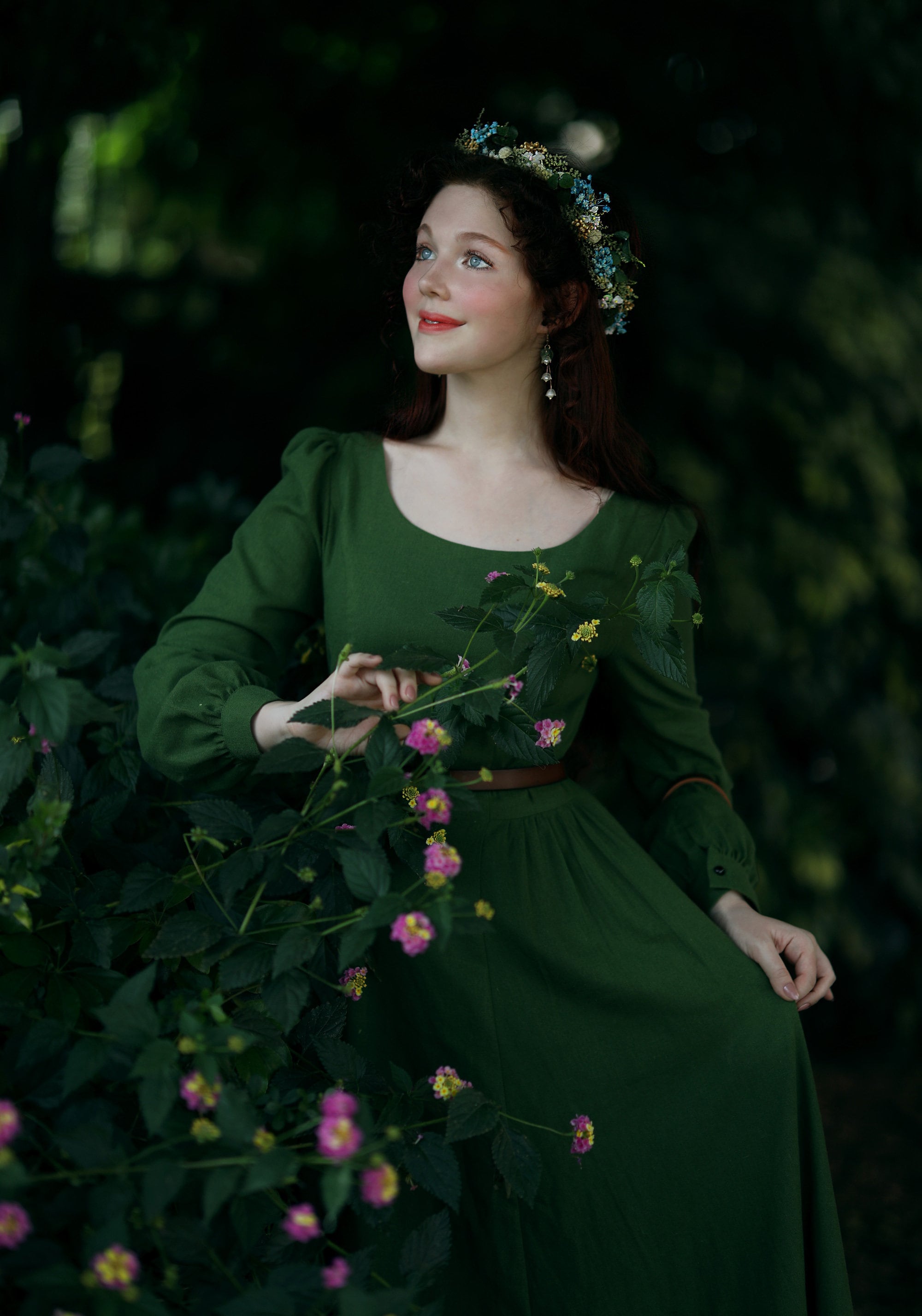 green emerald velvet dress Cottagecore Dress main image 1