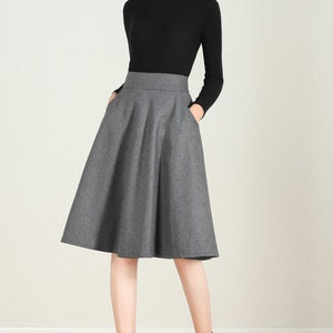 Short A Line Wool Skirt in Gray High Waist Skirt Midi Skirt - Etsy