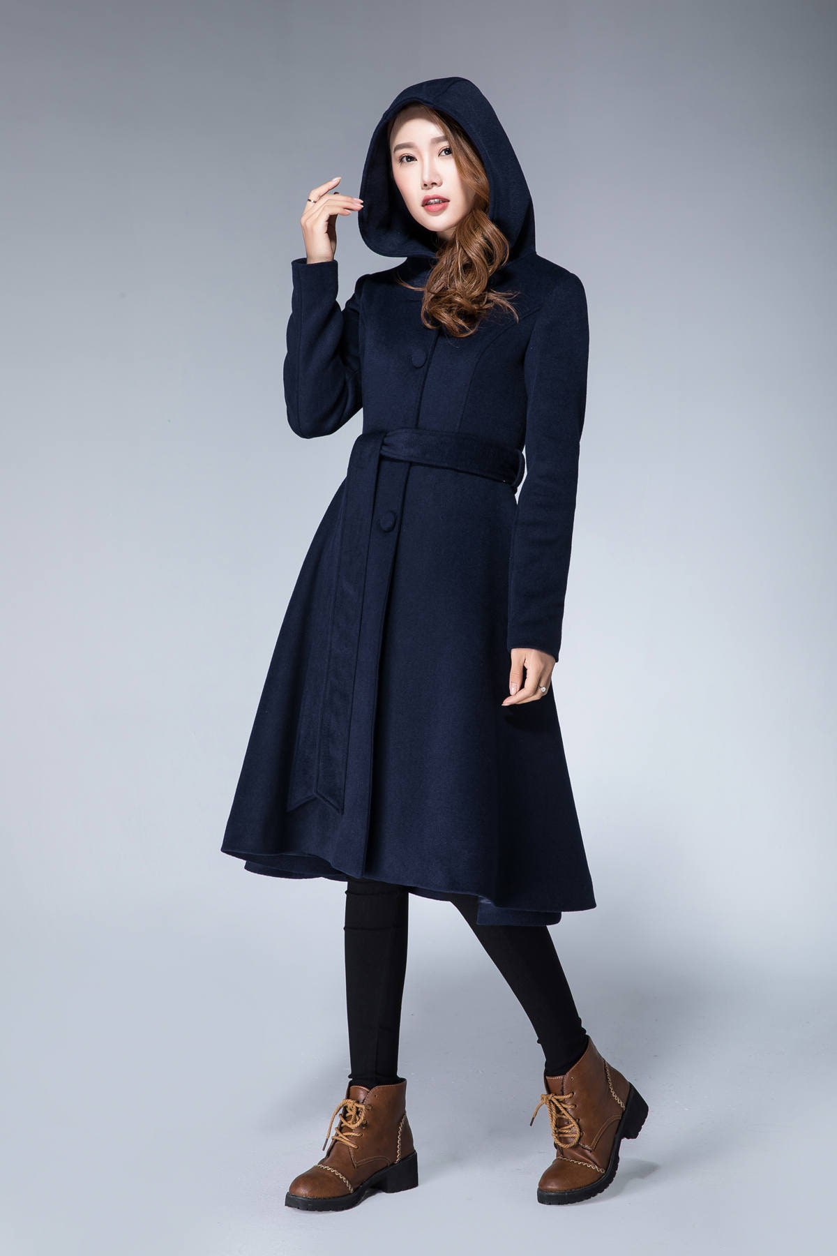coat with hood, belted coat 1868# coat with hood, belted coat 1868#