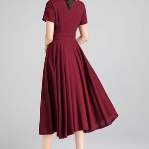 Fit and flare Midi dress in Burgundy, Boat Neck swing Dress with Pockets, Short Sleeve Party dress, Mother of the bride dress 2336 image 6