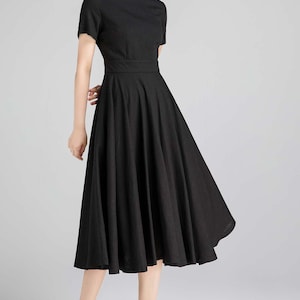 Litter Black Dress, Black Dress, Fit and Flare Linen Midi Dress, Women ...