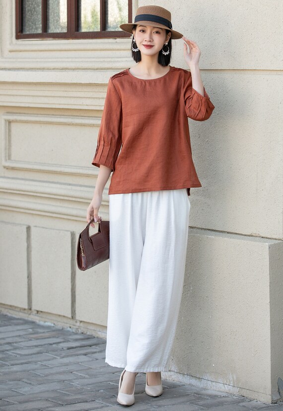 Orange loose fitting linen blouse 4902 Orange loose fitting linen blouse 4902