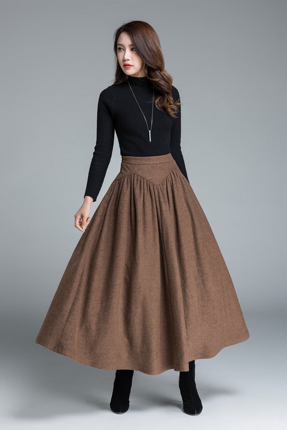 Vintage Inspired Long Wool Skirt, Wool Skirt Women, High Waist