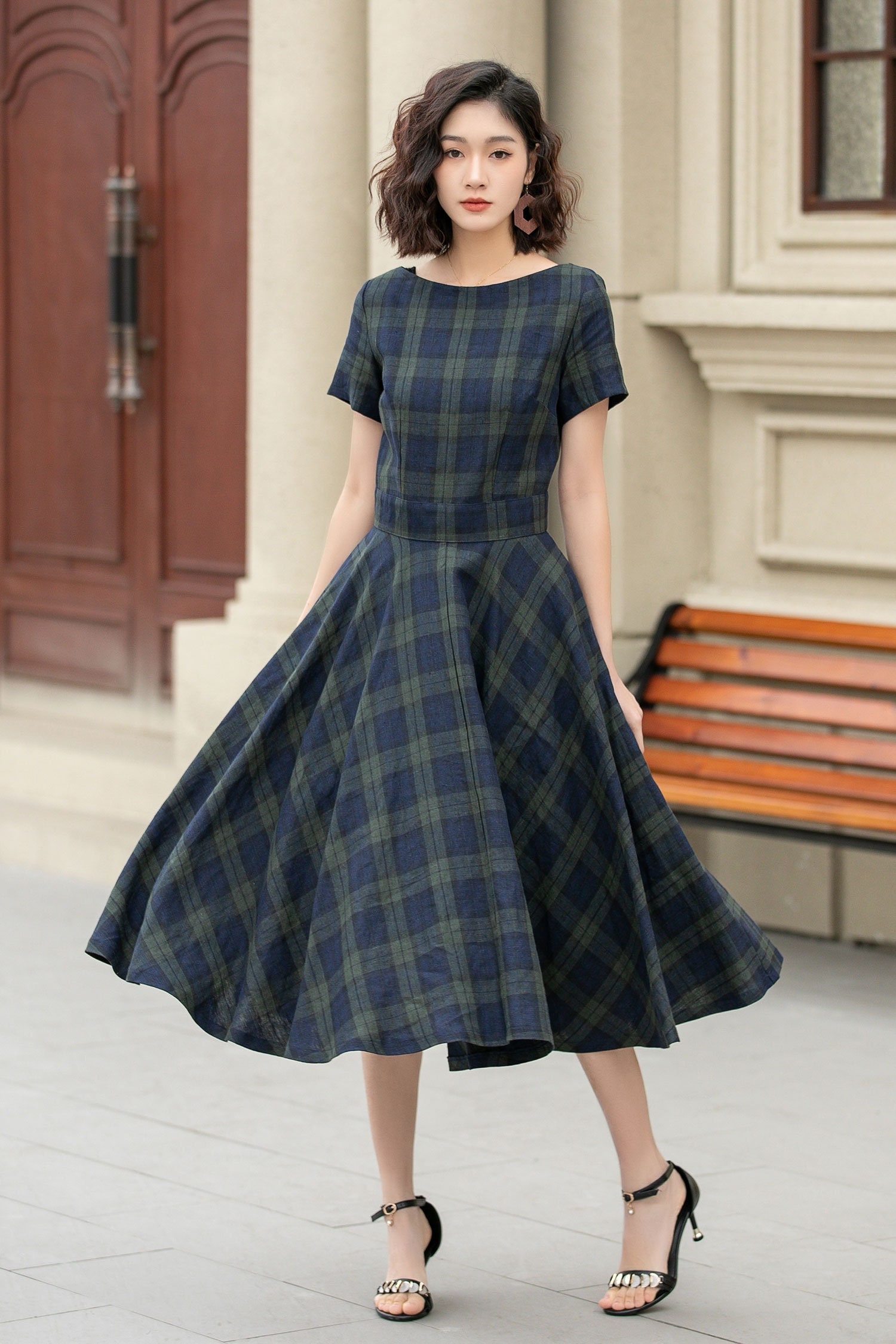 ワンピース Lady Checkered Belted Midi Dress 71q5eHf0+vL._SY350_QL65_.jpg