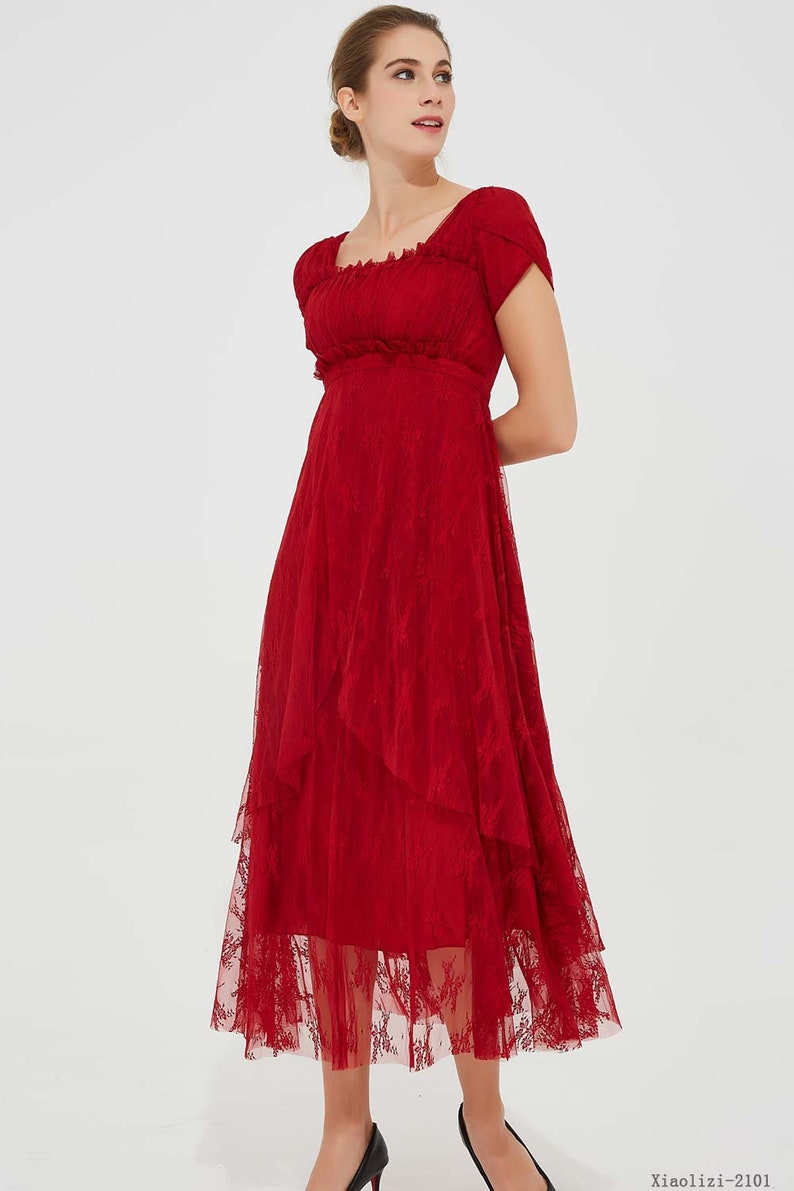 Red Prom Dresses with Sleeves Empire Waist