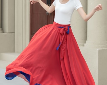 スカート TAO Blowfish skirt Red 4Y Chiffon Maxi Skirt Women, Red and Blue Chiffon Skirt, Swing