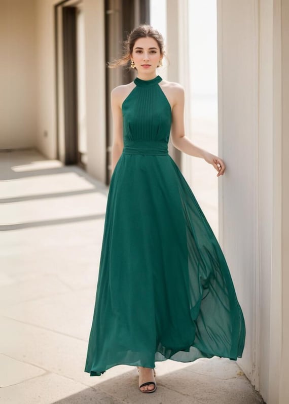 Dark green maxi halter summer party dress 5172 Dark green maxi halter summer party dress 5172