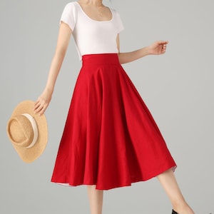 Red Midi Womens Circle linen skirt 5760 Red Midi Womens Circle linen skirt 5760