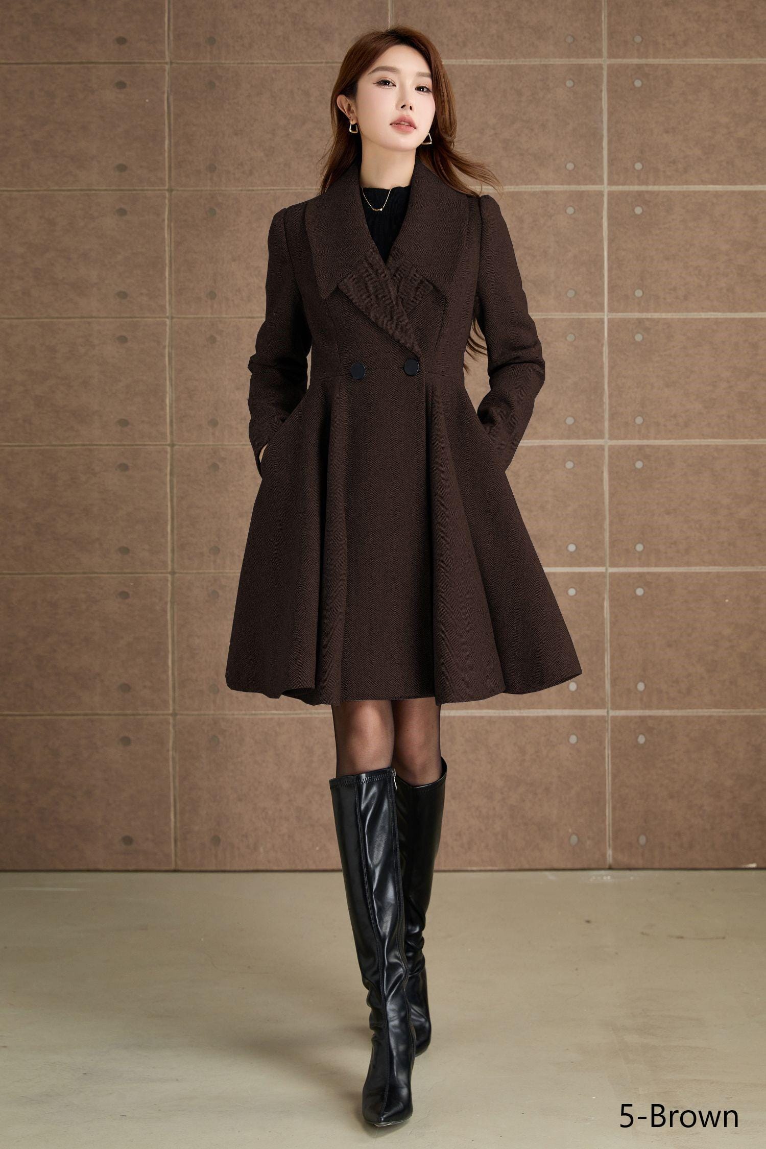 herlipto☆Bryxelles Wool-Blend Coat Wool-blend Coat for Fall & Winter, Elegant Double-breasted Long
