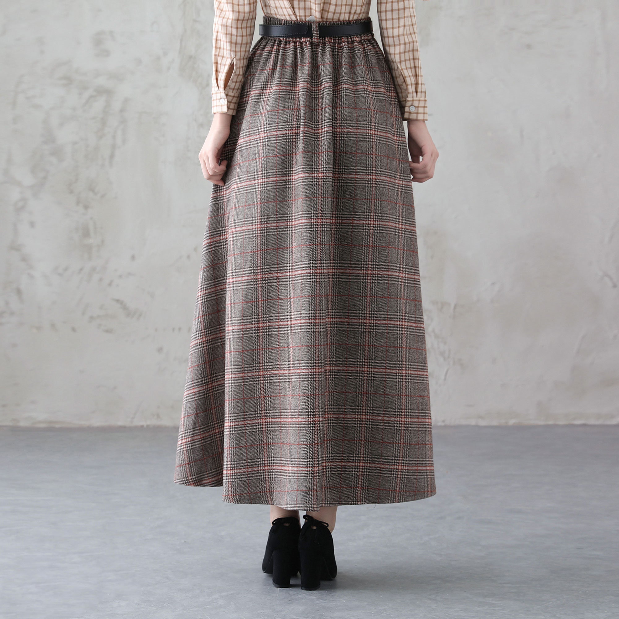 Long plaid skirt with buttons cheap