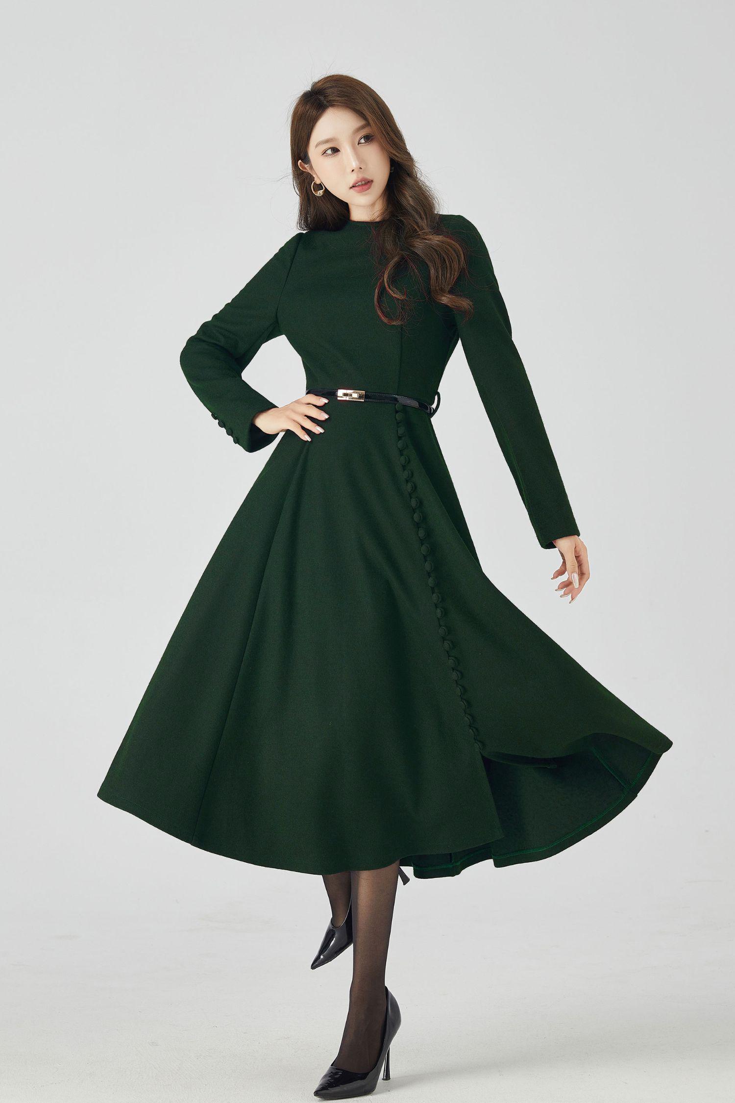 Plaid winter wool dress with tie belt waist 4802 – XiaoLizi