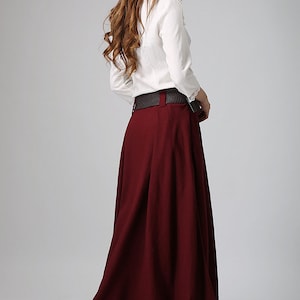 Burgundy skirt, linen skirt, maxi linen skirt, Asymmetrical skirt, women linen skirt, linen skirt pockets, women linen clothing 0910 image 6