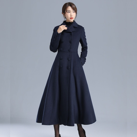 Long Wool Coat Women Blue Coat Double Breasted Maxi Winter - Etsy