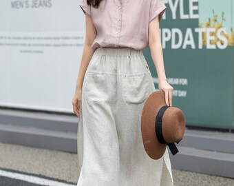*夏のお出かけ♡リネン ミディスカート 週末旅行、リネンスカート、リネンミディスカート、ポケット付き