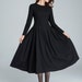 Long black dress, wool dress, winter dress, long women dresses, pleated dress, handmade dress, ladies dresses, long sleeve dress 1614# 