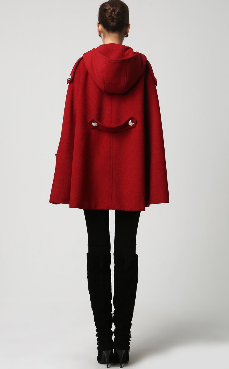 red wool cape coat