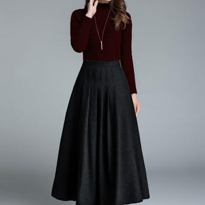 light grey skirt, wool skirt, winter skirt, pleated skirt, maxi skirt, winter wool skirt, long skirt, skirt for women, handmade skirt 1643# 4-Black